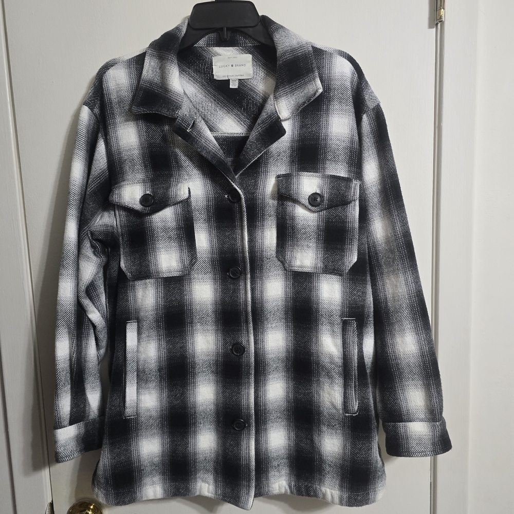 Lucky Brand Black and White Plaid Shirt Jacket